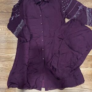 Red/maroon co-ord set with beautiful diamond detailing.